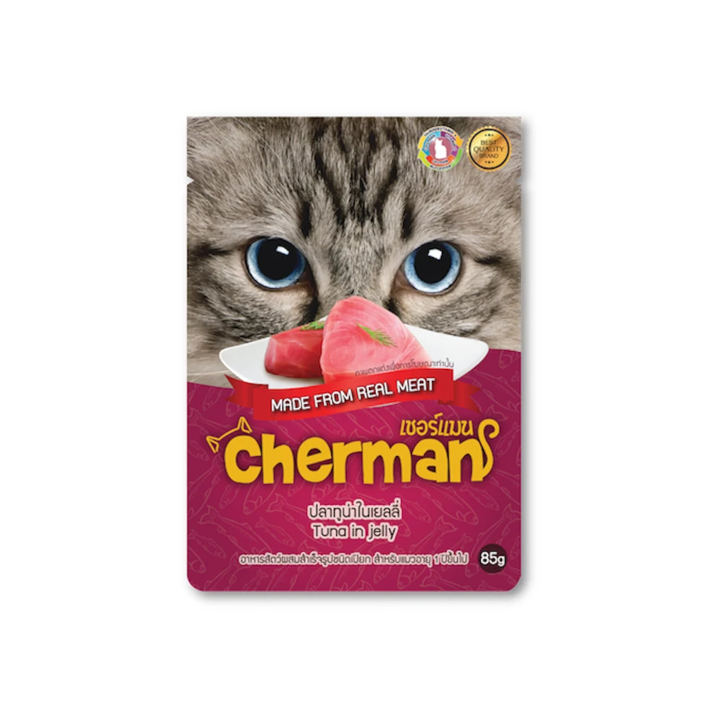 Cherman,Wet Cat Pet Food Tuna In Jelly Flavour Wet Food 85g Per Pouch