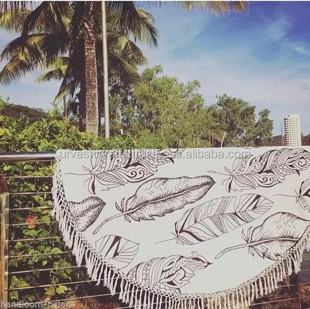 Beach Style Summer Custom Printed Beach Towel Black And White Boho
