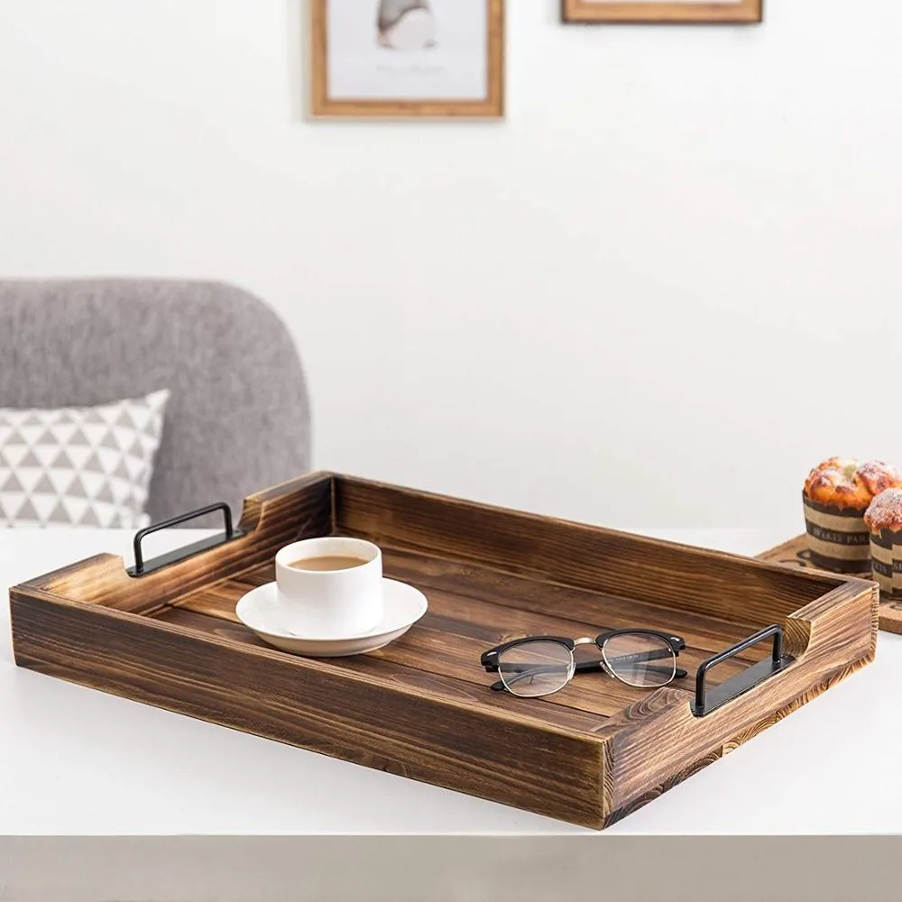 Acacia Wood Trays Wooden Serving Tray Rustic Torched Wood Tray Modern