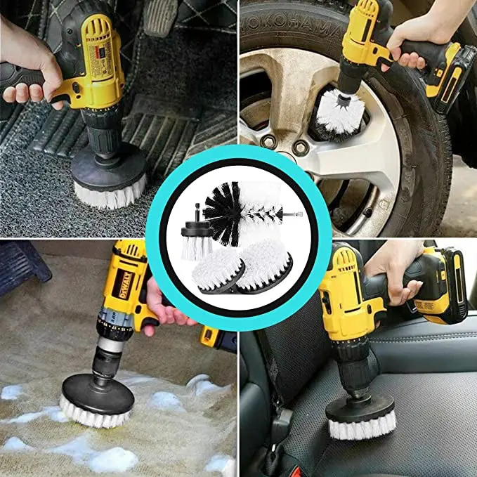 White Soft Bristle Cordless Drill Attachment Cleaning Brush For Car