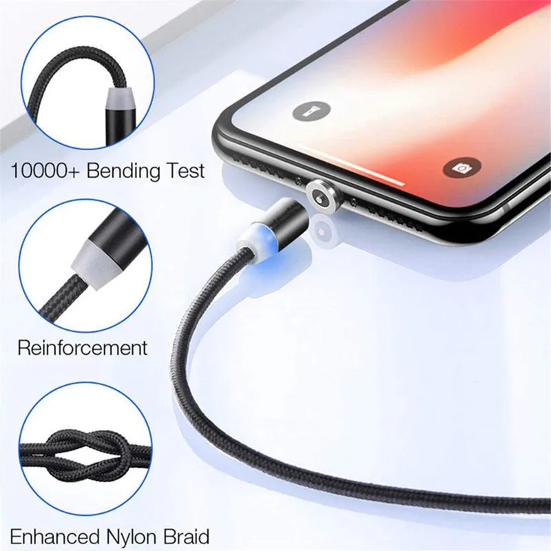 Umigi Fast Charging Nylon Braided 360 Rotatable Blue LED Light 3 in 1 Magnetic Data USB Cable for Micro Lightning Type C - ANKUX.COM
