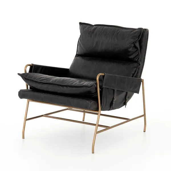 Sofa Chaise Chair- Black relaxed modernism leather sofa, chaise, chair