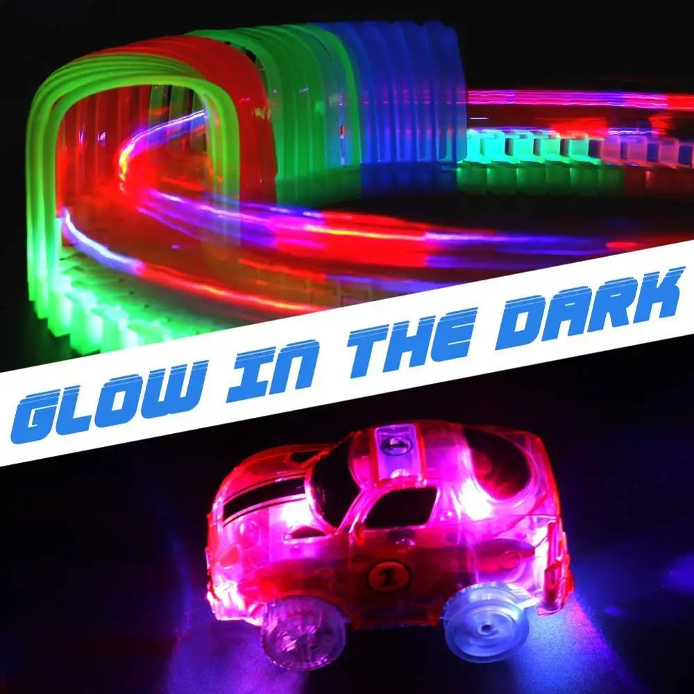 glow in the dark race car set