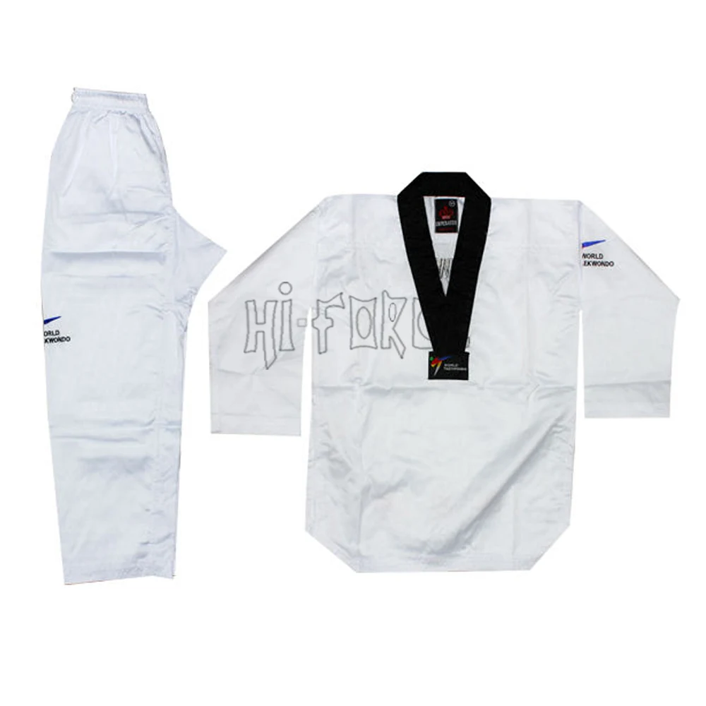 New White Taekwondo Uniforms Itf Dobok Custom Logo Taekwondo Ribbed