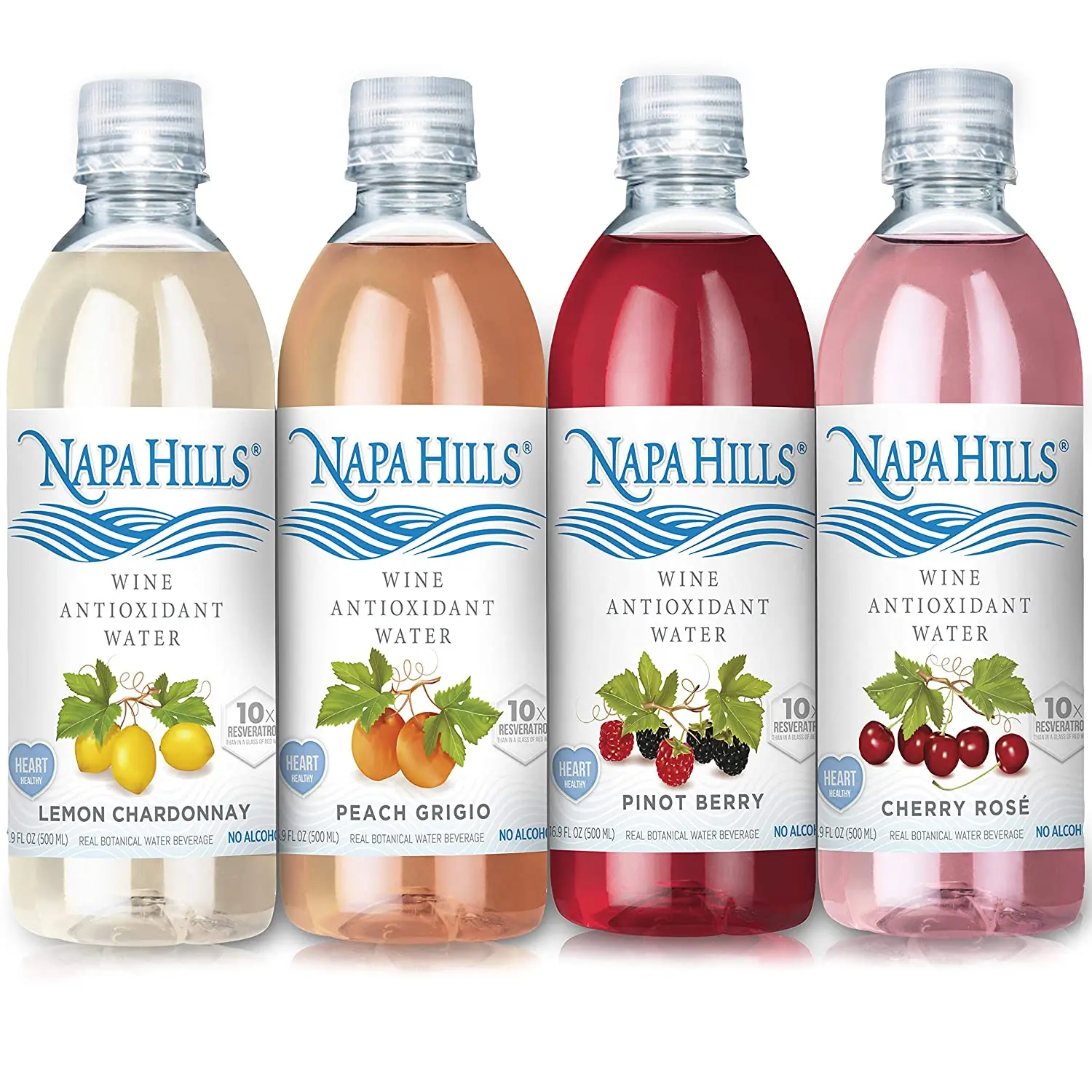 
Napa Hills Wine Variety Flavored Antioxidant Wine Non Alcoholic Resveratrenriched Drink 3 Lemon 3 Berry 3 Peach 3 Cherry 12 Pack 