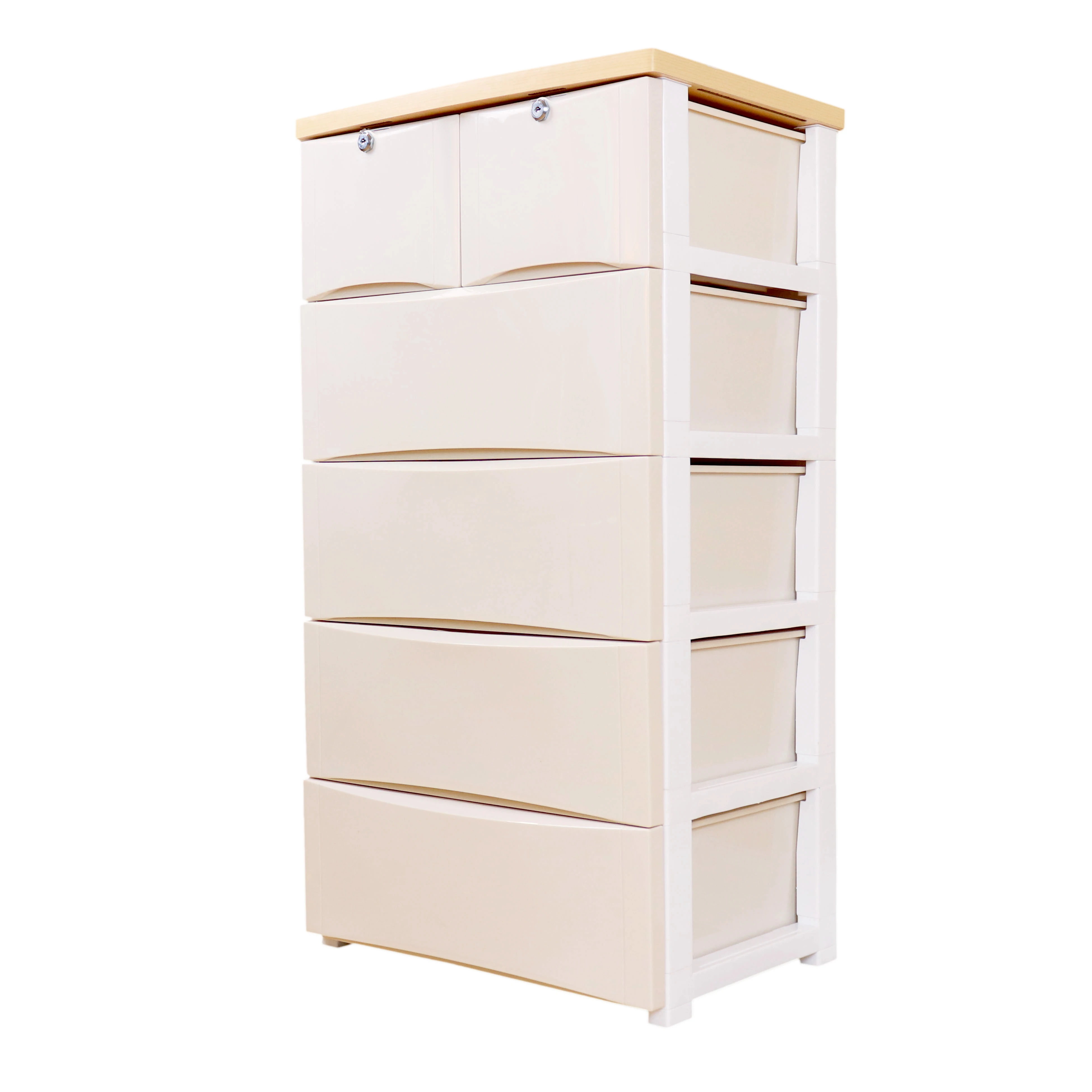 Wooden Top 5 Tiers Cabinet Plastic Drawers With Key 2585 Wooden Top 5 Tiers Cabinet Plastic