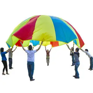 Kids Play Rainbow Parachute For Teamwork Game Team Building Activity ...