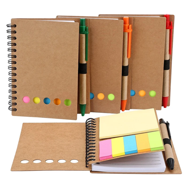 Spiral Note Book Lined Notepad With Pen In Holder And Sticky Notes,Page ...