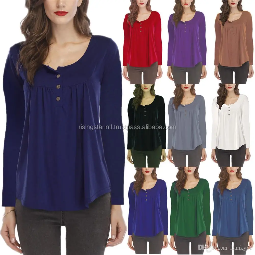 New Style Girls Long Sleeve T Shirt Button Style T Shirts For Women