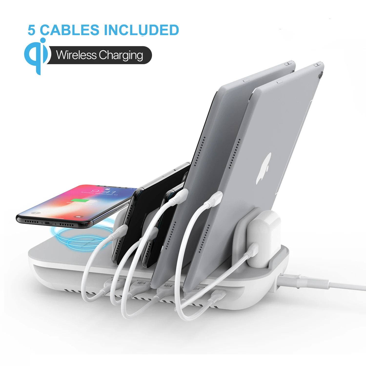 
SooPii Wireless Charging Station with 5 port USB output, Phone Charging Docking Station for Apple iphone PD 18W output 