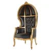 French antique reproduction gold solid wood canopy chair black upholstered - wedding event chair