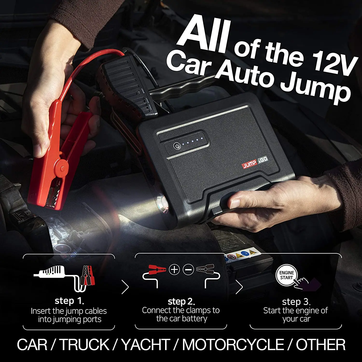 Jump&go Portable Car Battery Jump Starter 24,000mah(88.8wh),1,500a Peak,Mini Automotive Power