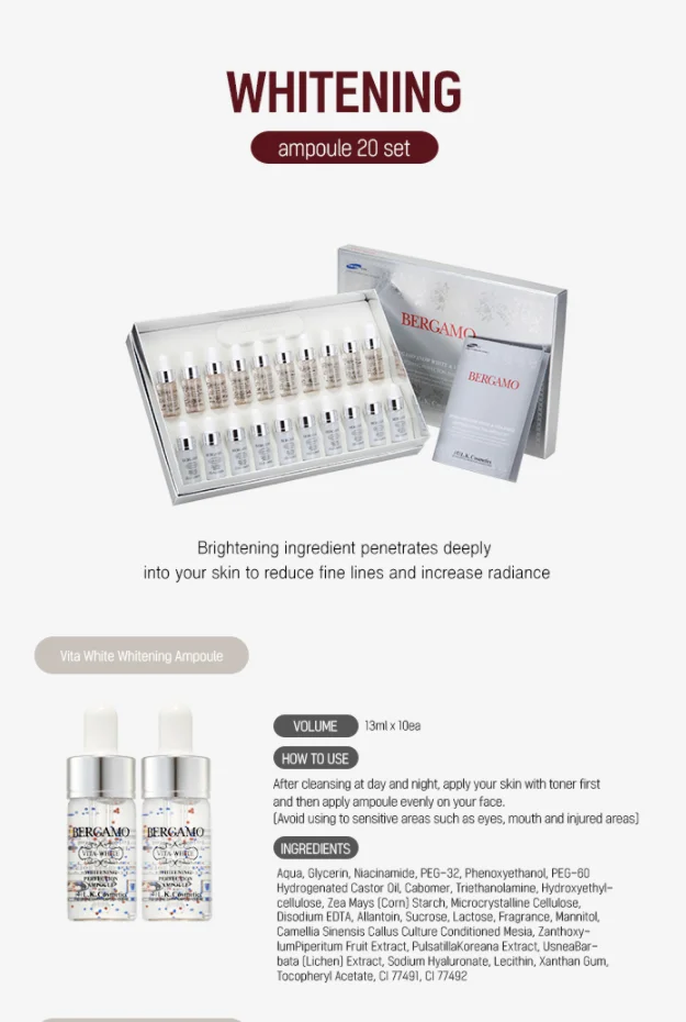 Bergamo Whitening Perfection Ampoule 20 Set Brightening Luxuries Gift