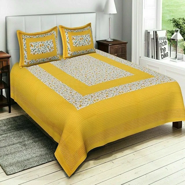 Indian Wholesaler Of Export Quality Bed Sheet Yellow Color Floral Print