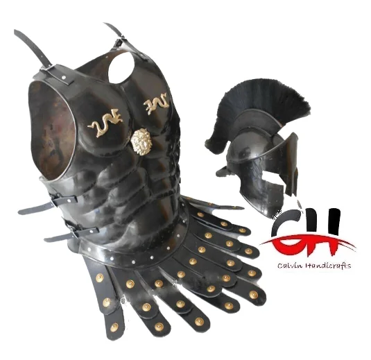 Medieval Spartan Helmet King Leonidas 300 Movie + Muscle Jacket Black 