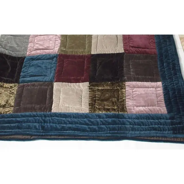 handmade patchwork 100% cotton velvet quilt from india
