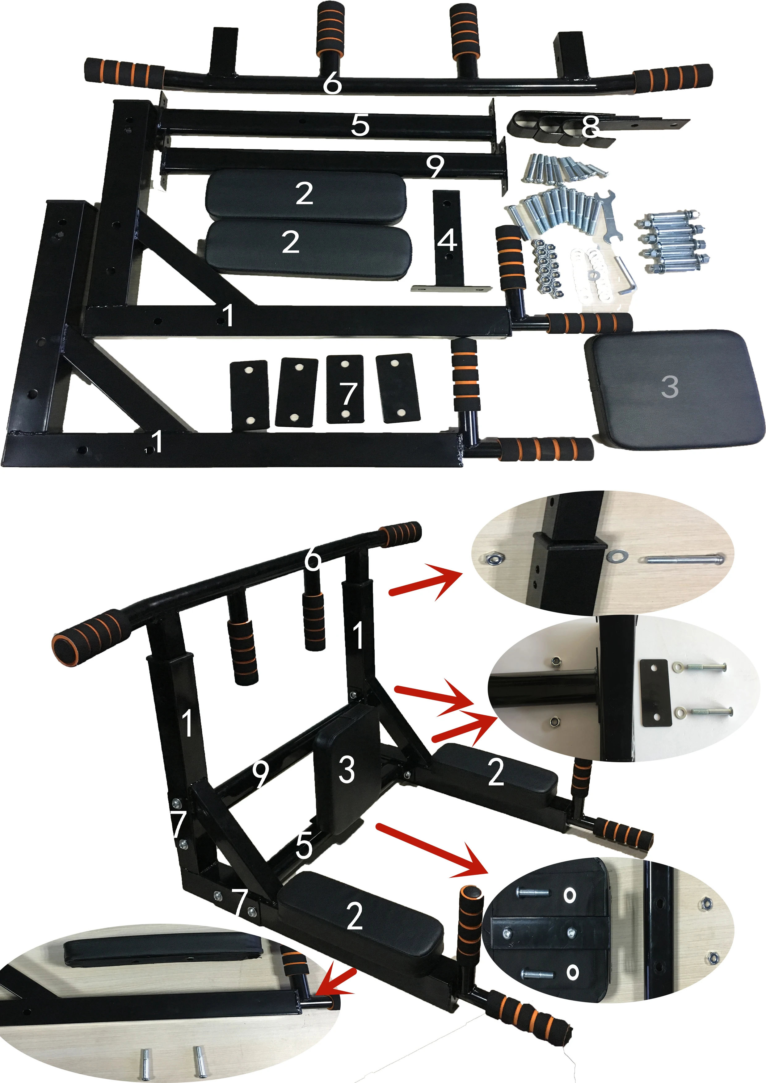 Wall Mounted Pull Up Bar Multigrip Wall Mount Dip Bar Power Tower Pull