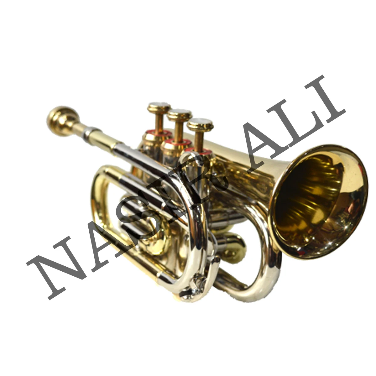 NASIR ALI NEW PROFESSIONAL POCKET TRUMPET BRASS NICKEL BB PITCH PREMIUM QUALITY WITH INCLUDE HARDCASE AND MOUTHPIECE