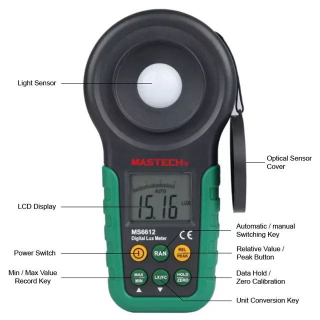 GXT Luxmeter Illuminometer Portable for Schools Workplaces High Precision Hand-Held Digital Light Meter 