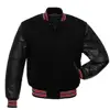 Wholesale Custom Latest Design Varsity Jacket,Black Wool & Leather with Red Varsity Letterman School Jacket
