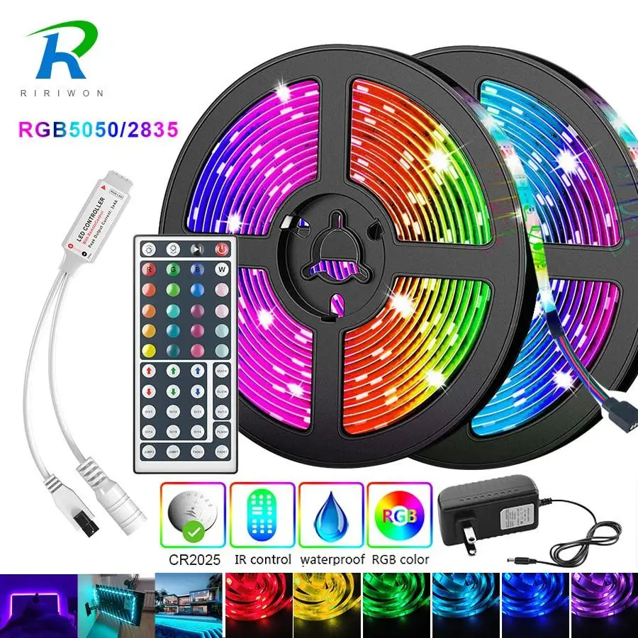Remote Controller 5050 LED Strip Lights 16/ 32/ 50/65 feet IP20 RGB Flexible Ribbon Stripe DC 12V Diode Tape Adapter