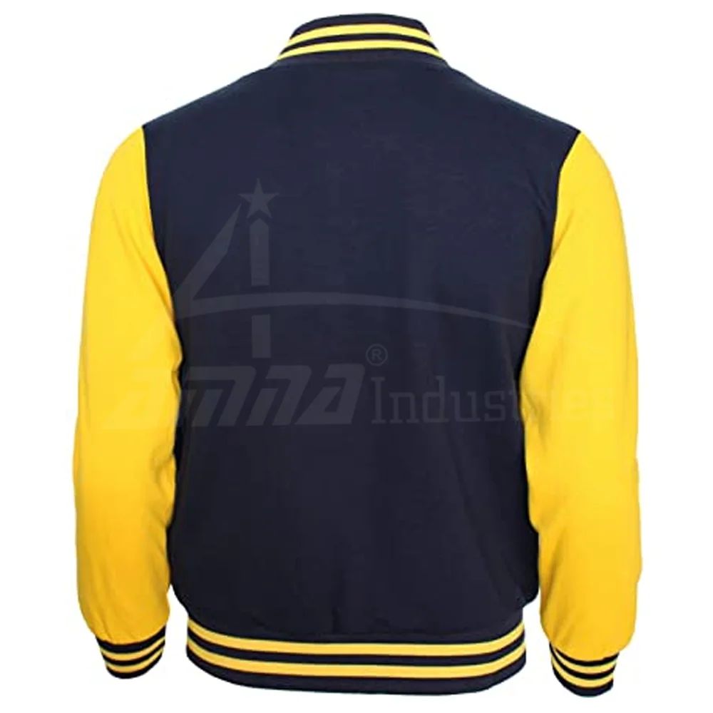 Wholesale Blank Two Tone Baseball Varsity Jacket Blue And Yellow Color