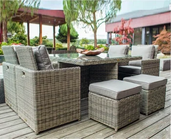 Poly Rattan Pe Wicker Outdoor Cube Dining Chair Table Set 9 Pieces Poly Rattan Pe Wicker Outdoor Cube