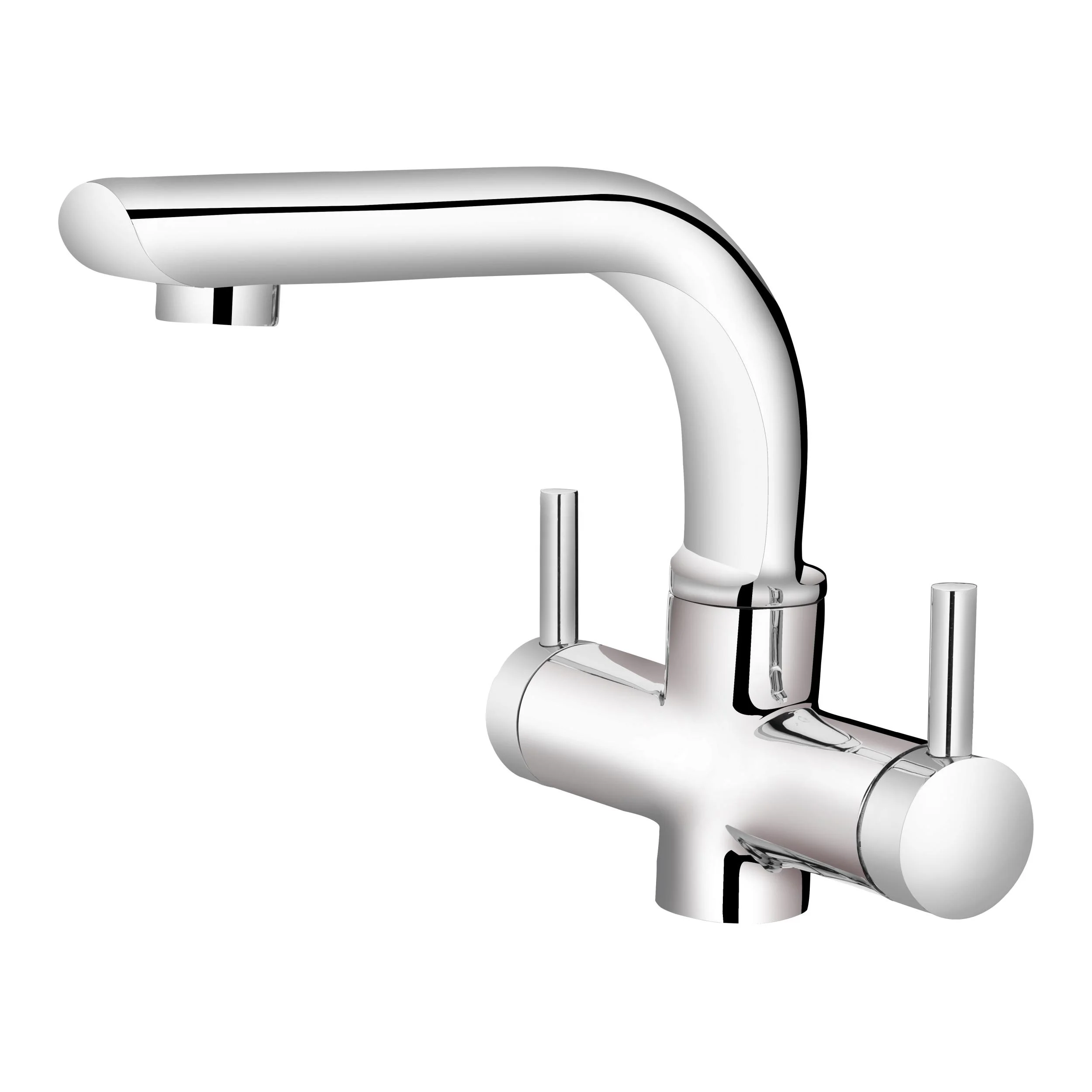Bathroom Multi function Wall Mounted Long Neck Double Switch Faucet With Ceramic Faucet Cartridge