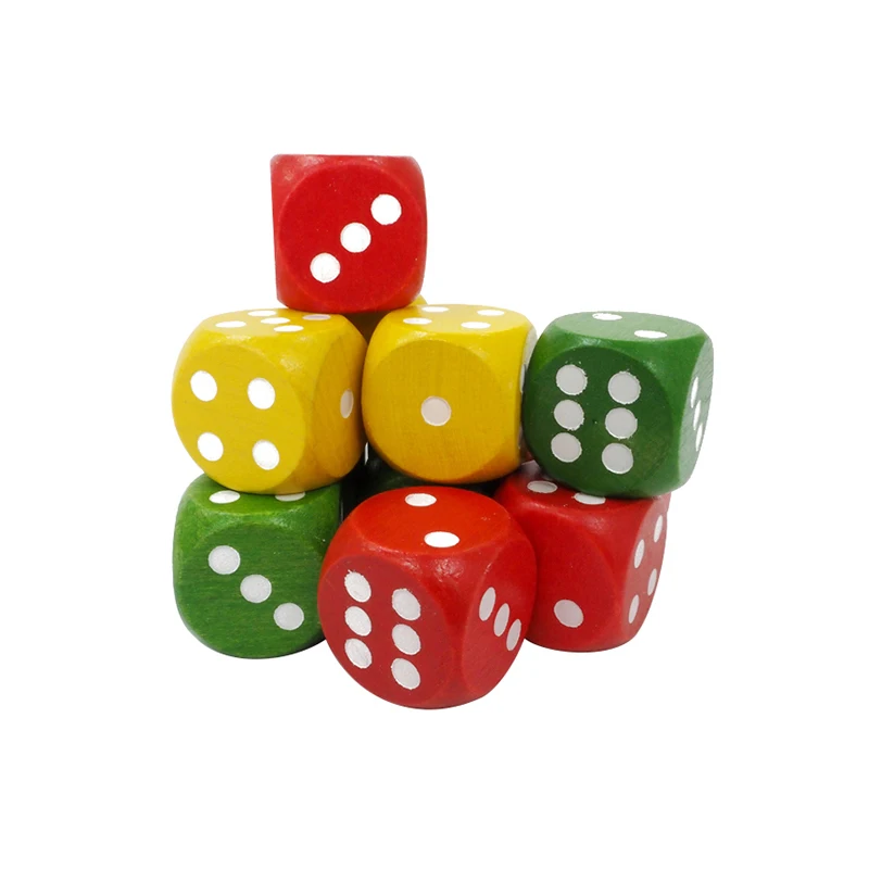 游戏板玩具 25毫米白色圆点混合 3 颜色红色黄色绿色圆形角木制骰子