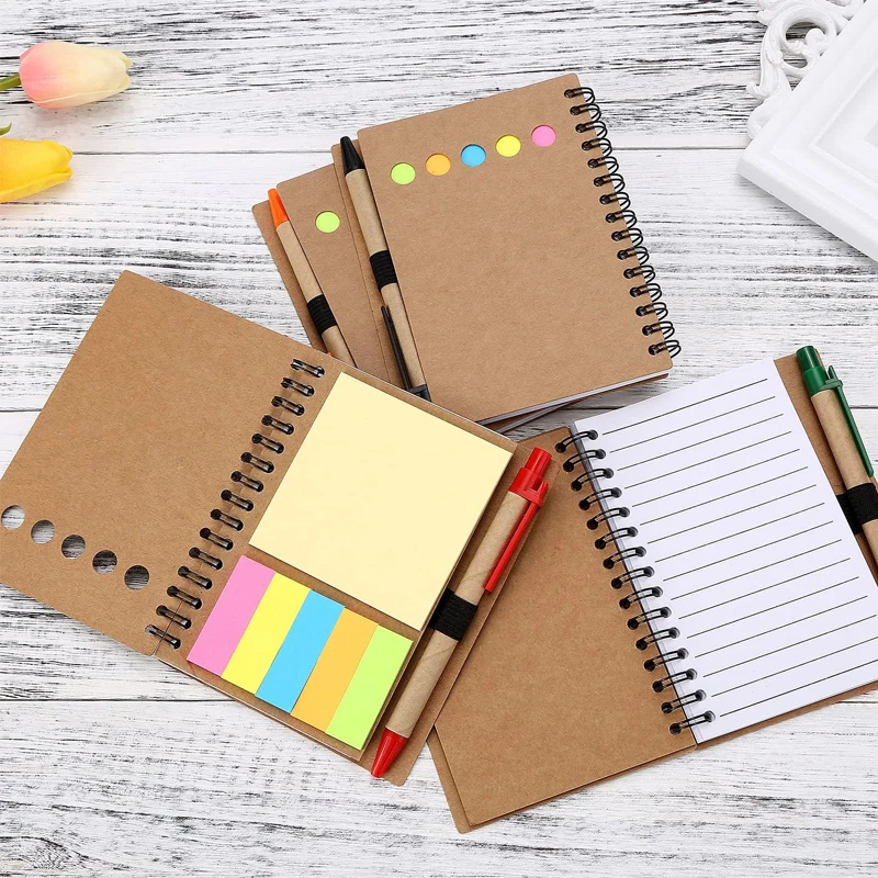 Spiral Note Book Lined Notepad With Pen In Holder And Sticky Notes,Page ...