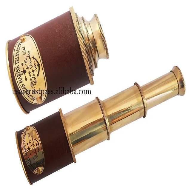 Shiny Brass Antique Binocular With Leather Box Maritime Spyglass Scope Gift 