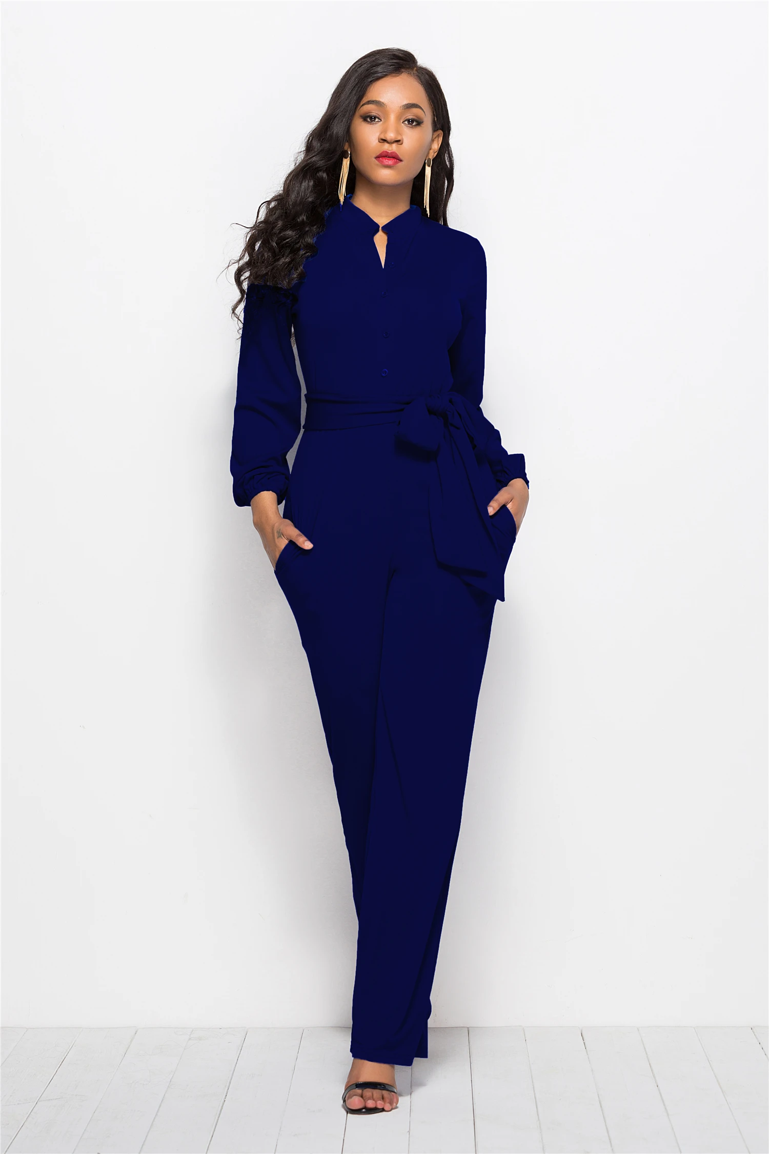 China Guangdong Classic celana jumpsuit custom bodycon jumpsuit sexy women romper tie front jumpsuit
