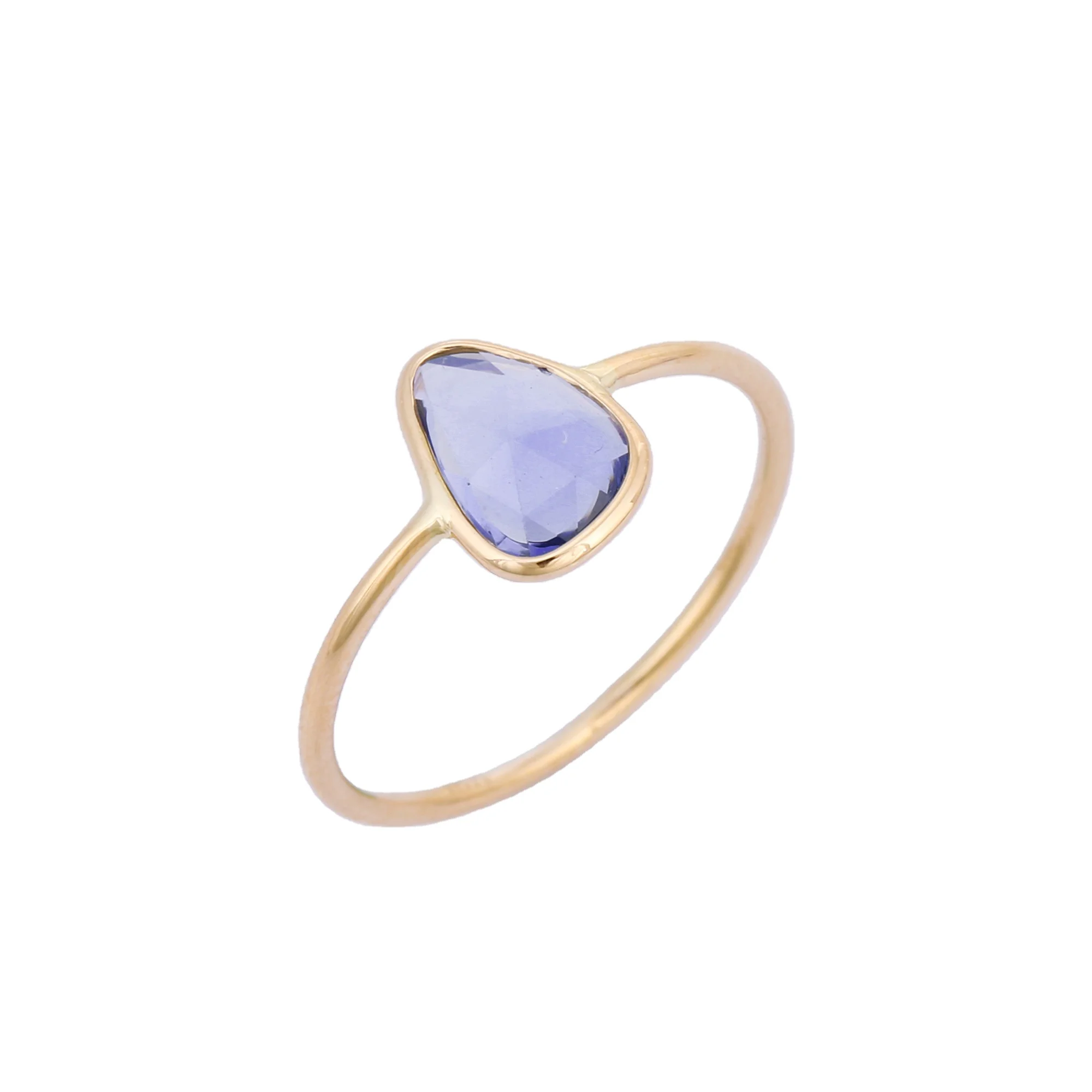 Handmade Natural Precious Blue Sapphire Uneven Gemstone Ring 18k