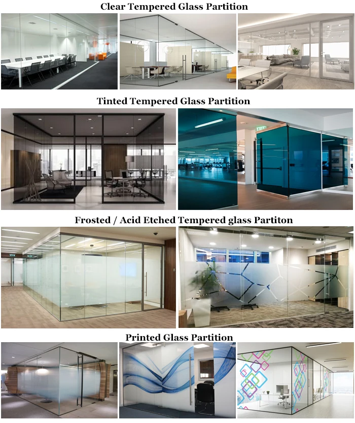 Clear Tempered Glass Partition Wall Panels Office Frameless Frosted