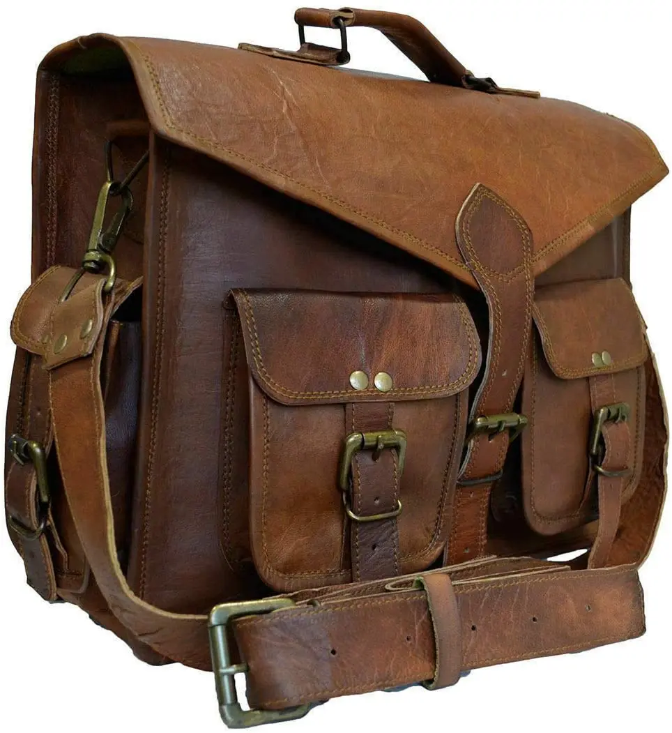 Handmade Vintage Crafts Leather Briefcase Laptop Messenger Bag Computer