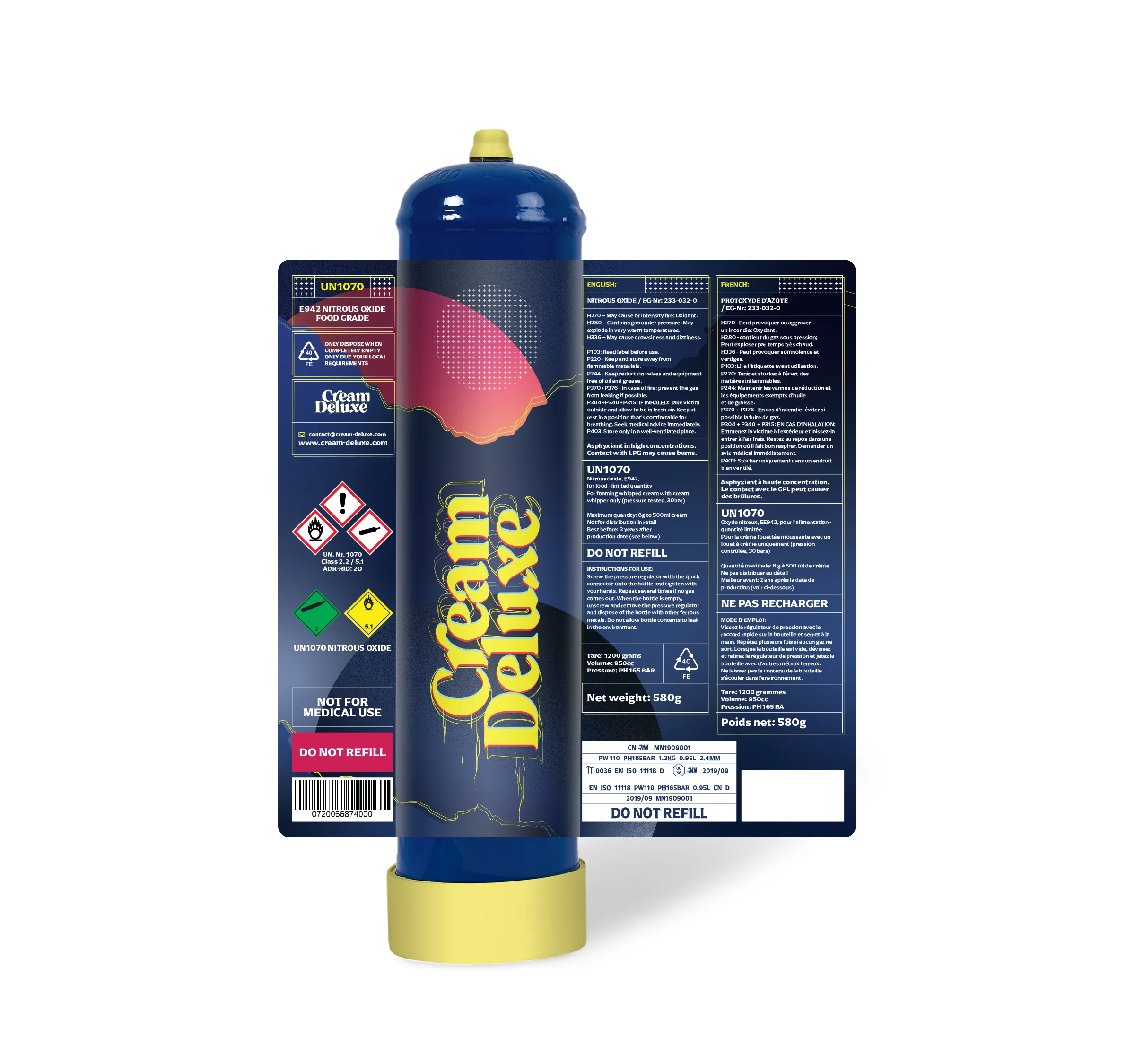 New Cream Deluxe 580g Large Nitrous Oxide Whipper Cream Chargers Buy