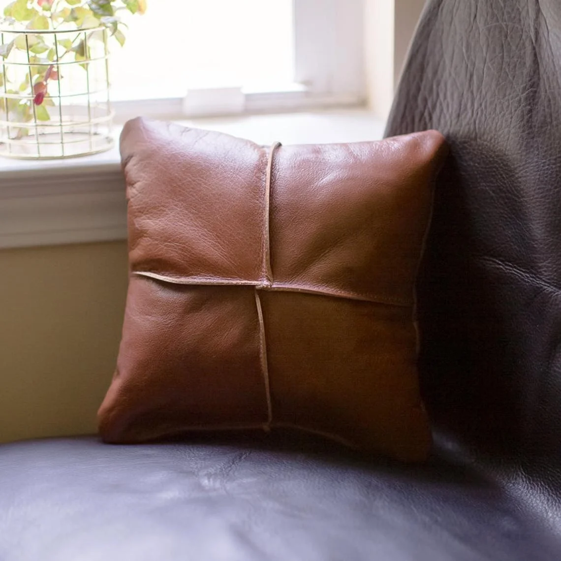 Leather Pillow All Natural Accent Pillow Luxury Cover,Patchwork