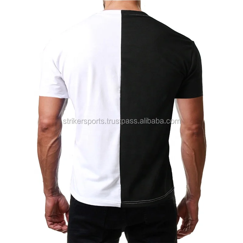 Custom Mens Split Two Tone Color Block Half Black Half White T Shirt Buy Printed T Shirts For Men Customized Short Sleeve O Neck Men Cotton T Shirts New Style T Shirts For
