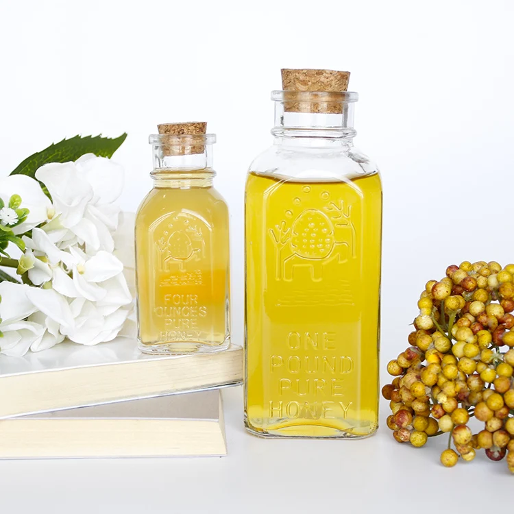 4oz 8oz 16oz Classic Embossed Raw Muth Honey Jar With Cork Lid Glass