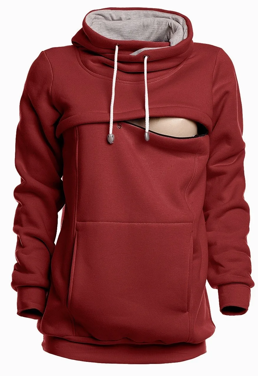 Women Pregnant Breastfeeding Women Hoodies Side Long Zipper Maternity