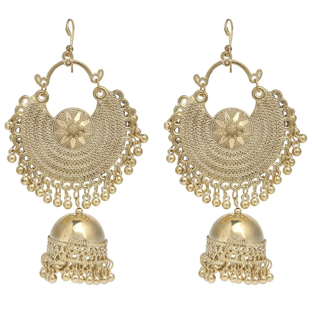 Vintage India Gemstone Dangle Retro Jhumka Gypsy Earrings Tribal Ethnic Jewelry 