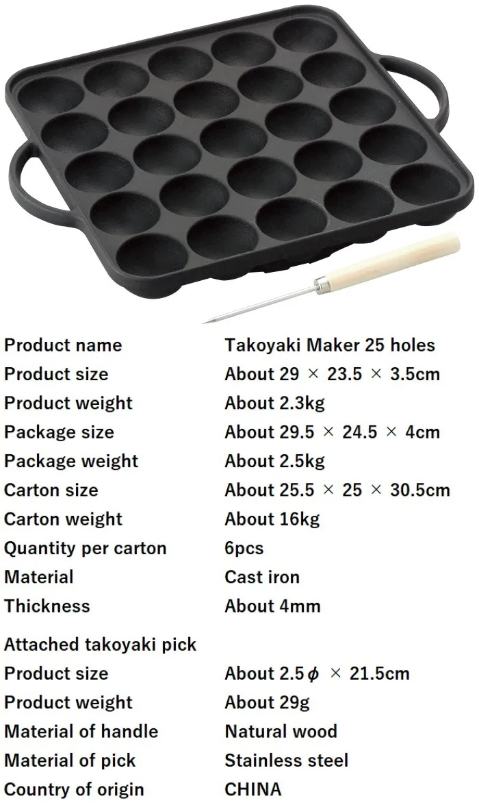 14 Holes Iron Takoyaki Pan with Wooden Handle