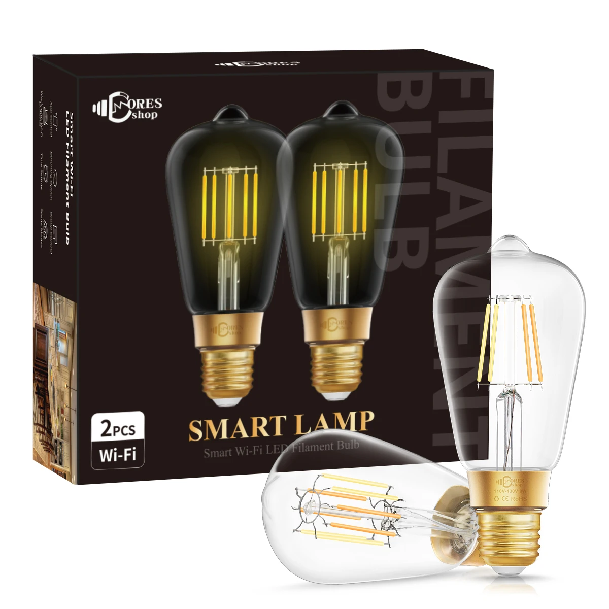 Tuya Smart/Google Home/Amazon Alexa Control Wifi Smart E27 Edison Light Bulb 2200-6500K Retro Filament Vintage Dimmable Bulb