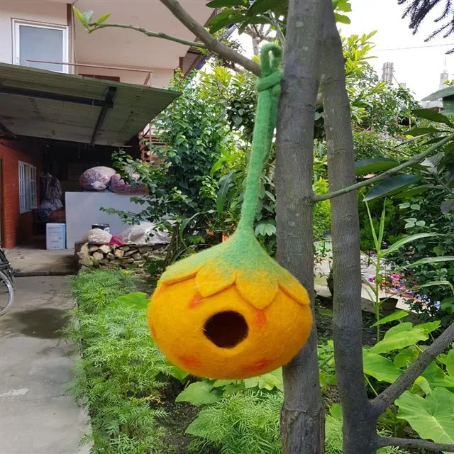 Handmade Felt Hanging Bird Nest House Nepal 100 New Zealand Wool