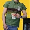 100% cotton fabric men's polo t-shirt with badge logo and screen print on front