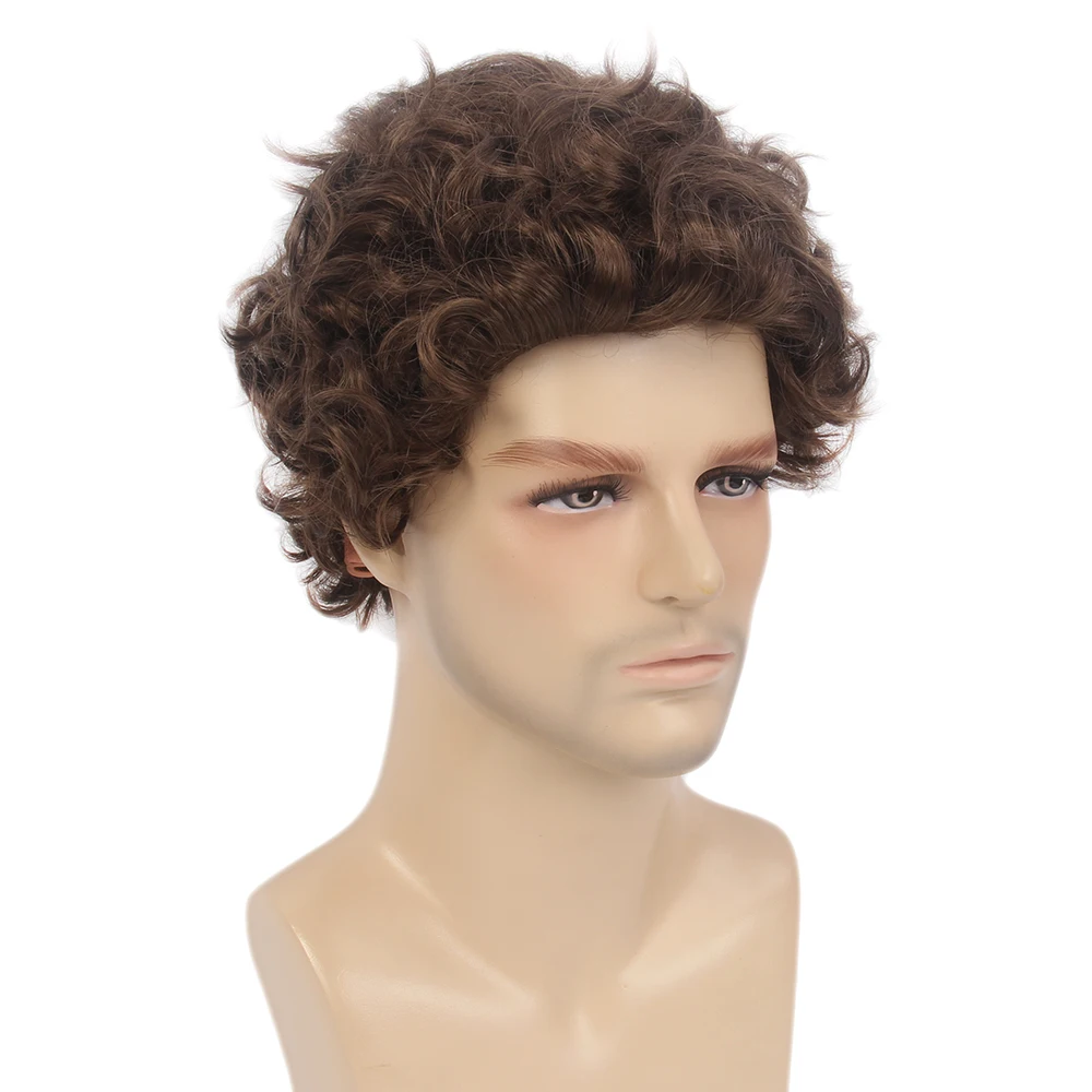 Stfantasy Curly Short Men Wig Layered Natural Wave Synthetic Hair Mens Wigs Brown Wig For Male