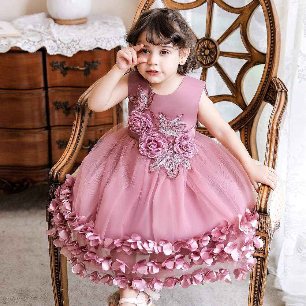 1 year princess dress Princess Dress Cute Year Old Baby Girl Outfits Elegant Baby Girls Pink Flower Girl One-year-