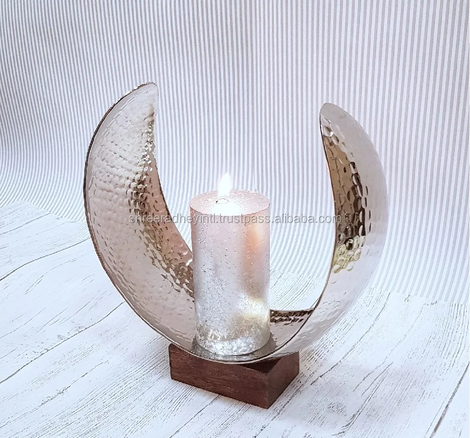 Wood And Hammered Silver Curved Candle Holder Buy Hammered Metal