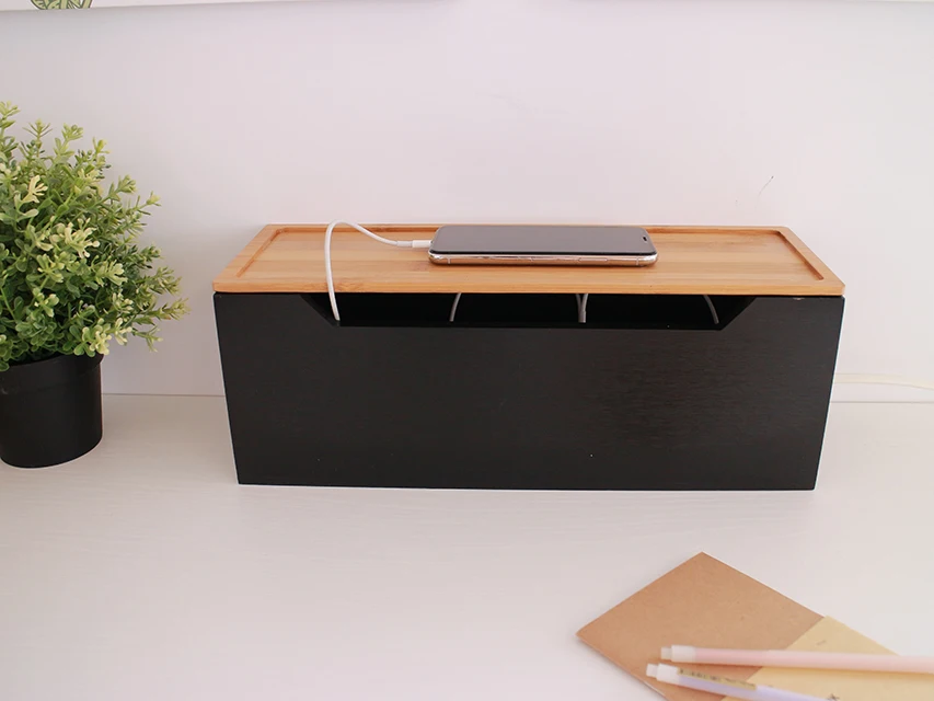 Bamboo Cable Box With Black Color Cable Junction Box Cable Wire