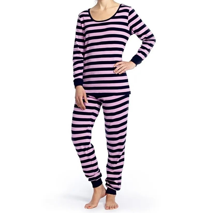 
Women Stripe Design Ribbed Cuff Ling Pajama Sets Women Sleepwear Women Nightwear 